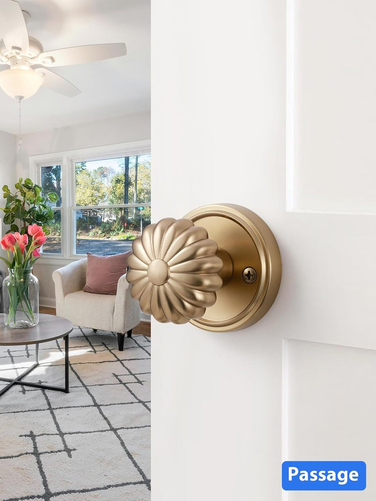 Door Knobs Champagne Bronze Passage Door Handle Doorknobs, 2 Pack