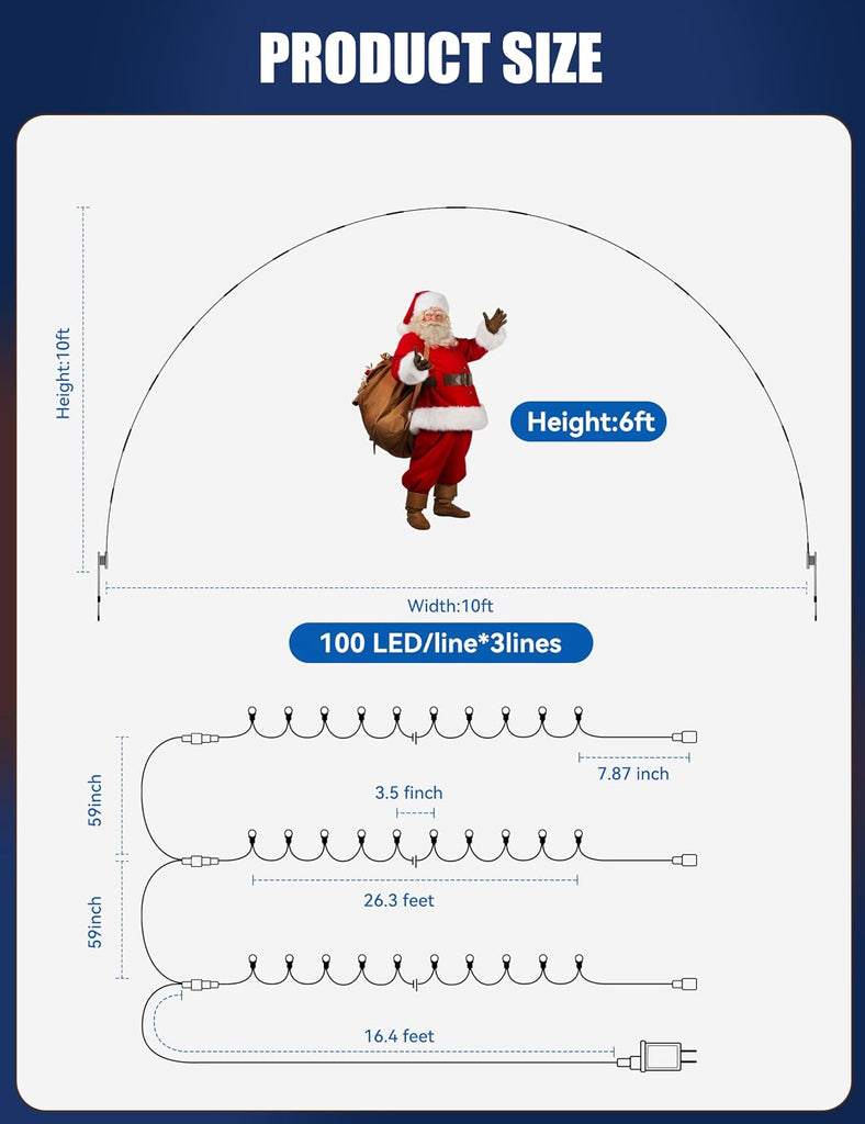 3 Pack Christmas Archway Outdoor, 24FT 300LED Christmas Arch Light,8 Light Modes Lights Driveways Arch, Perfect