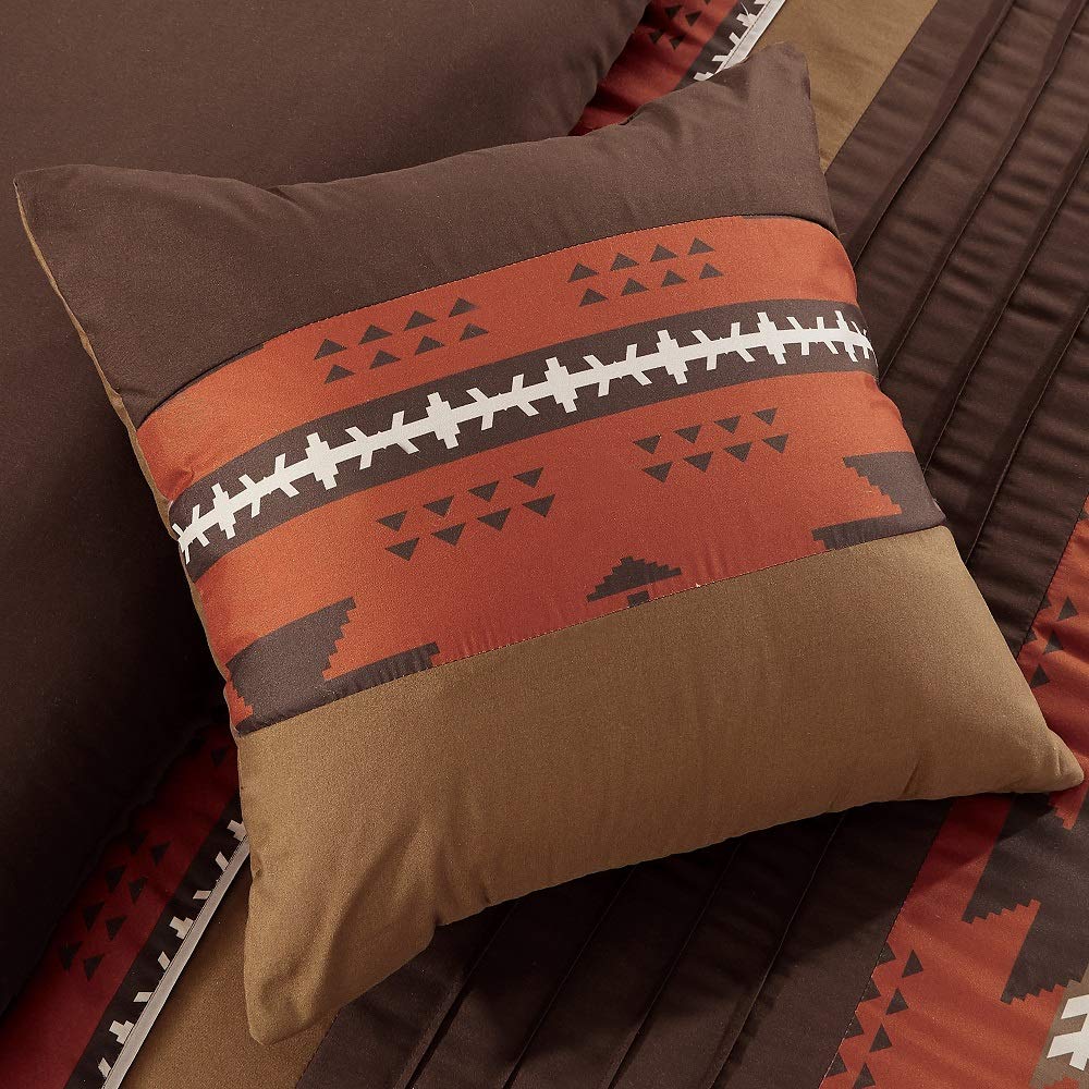 7 Piece Western Southwestern Native American Design Comforter Set Multicolor Coffee Brown Embroidered Bed