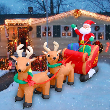8 Ft LED Inflatable Christmas Reindeer Pull The Sleigh Take Santa Claus Xmas Decoration for Yard Lawn Garden Home