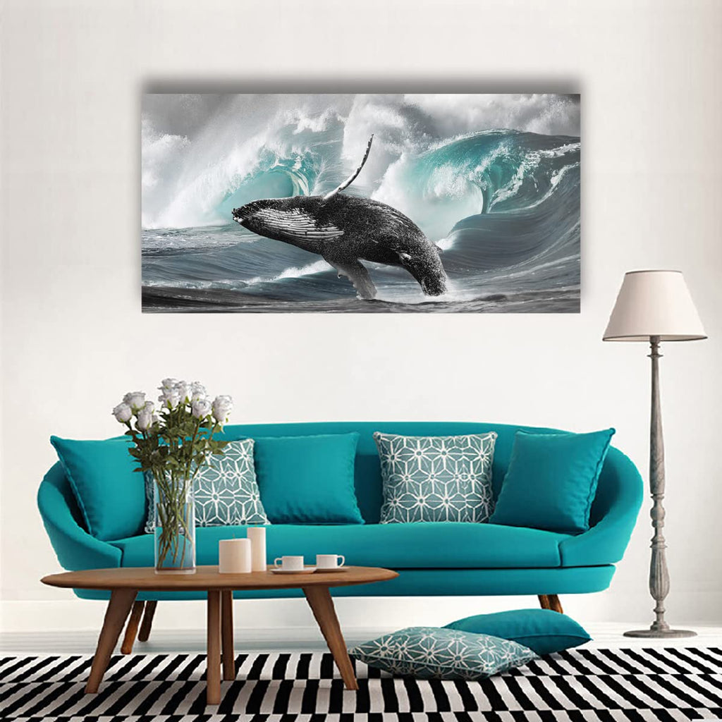 Surging Waves Whale Pictures Canvas Wall Art Bedroom Wall Decor, Surge Wall Art Print Paitnings Decor, Morden Artwork