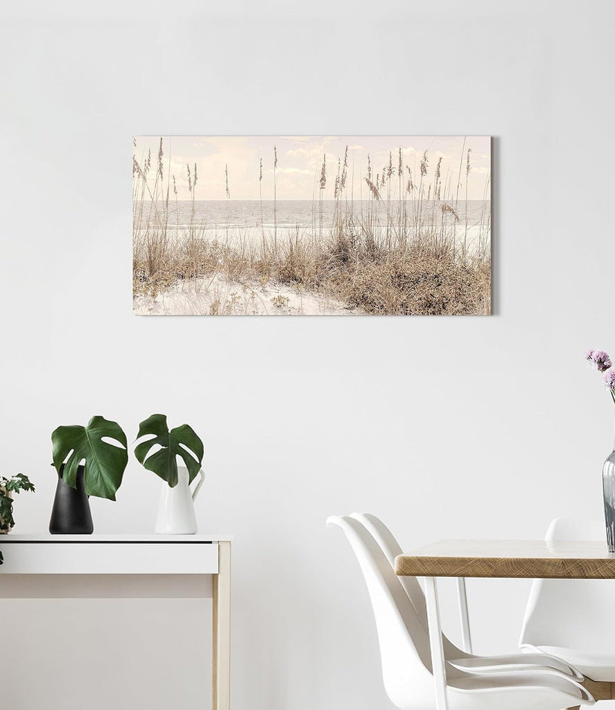 Beach Wall Art Canvas Decor: Coastal Scene Ocean Picture Sea Seascape Artwork Seaside Seashore Grass Painting Print