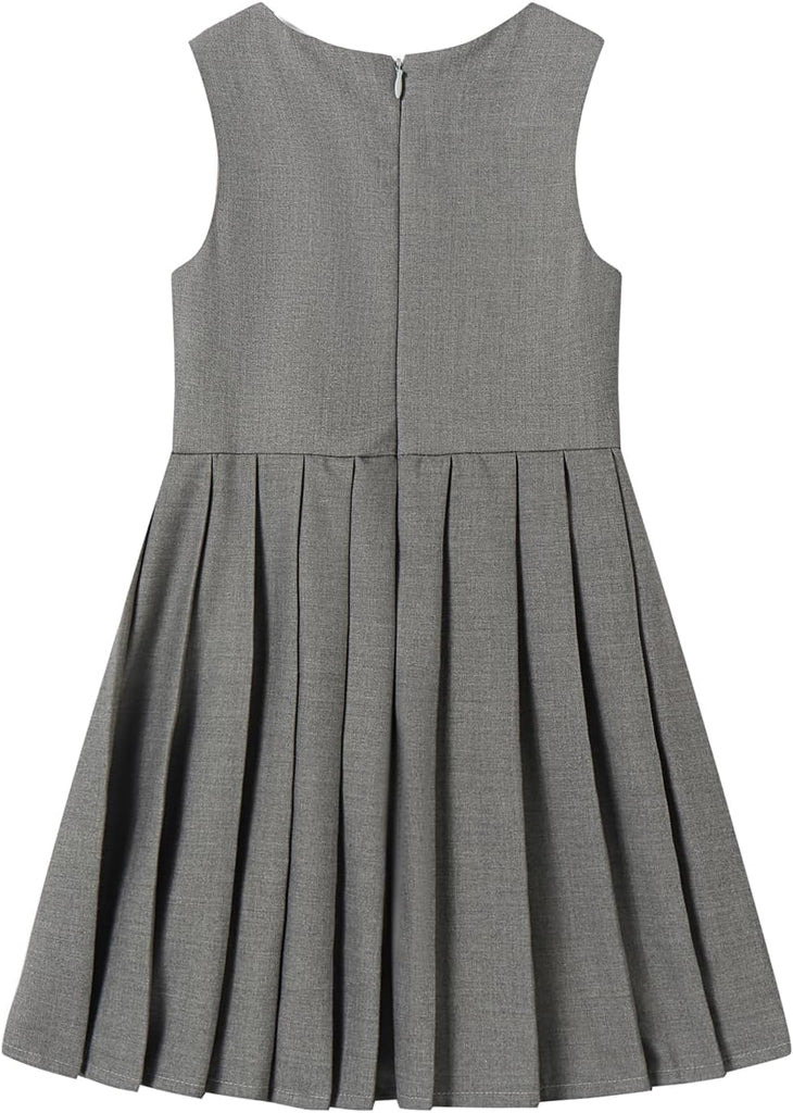 School Uniform Jumper Dress Solid Soft Sleeveless Crew Neck A-Line Pleated Dress