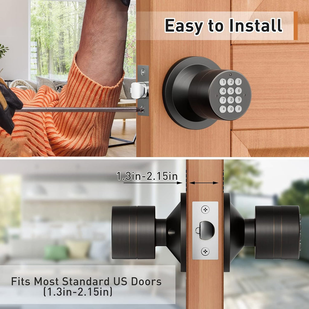 Keyless Entry Door Lock,Door Knob with Keypad,Smart Code Door Lock,Mute Mode,Passage Function, Easy to Install,Oil