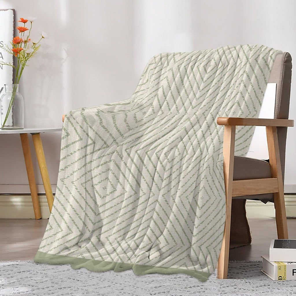 Country Line Throw Blanket Rustic Boho Traditional Sage Borders Flannel Cozy Soft Warm Fleece Blankets, 30 x 40 inch