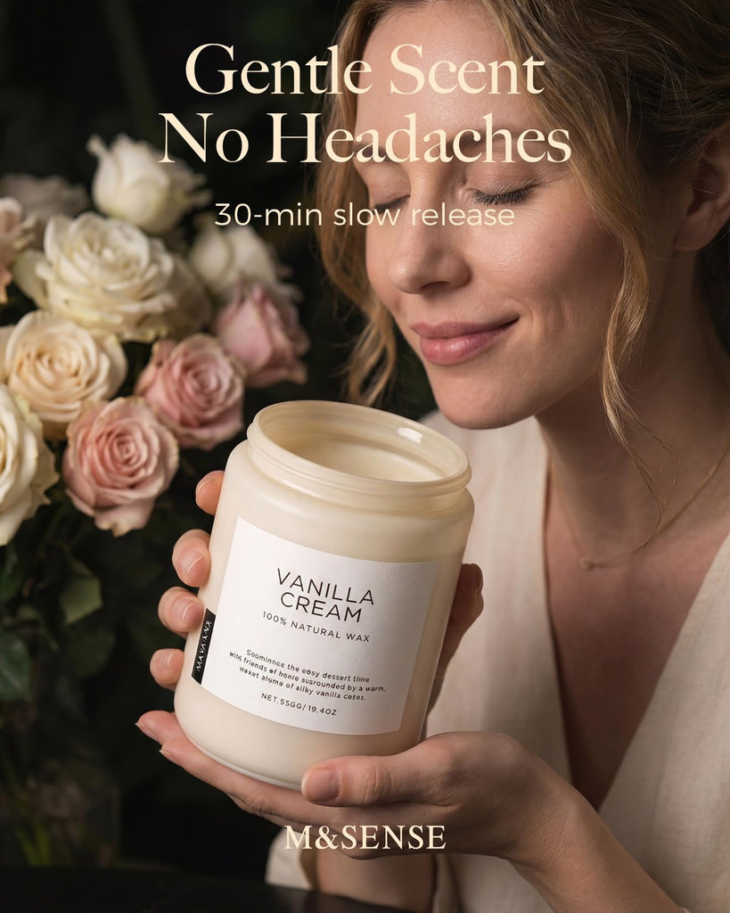 Large Vanilla Scented Candles, 19.4oz Organic Soy Wax