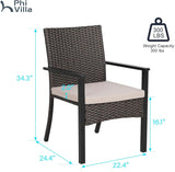 Outdoor Wicker Chairs Set of 2, Rattan Covered Metal Armchairs with Removable Cushion