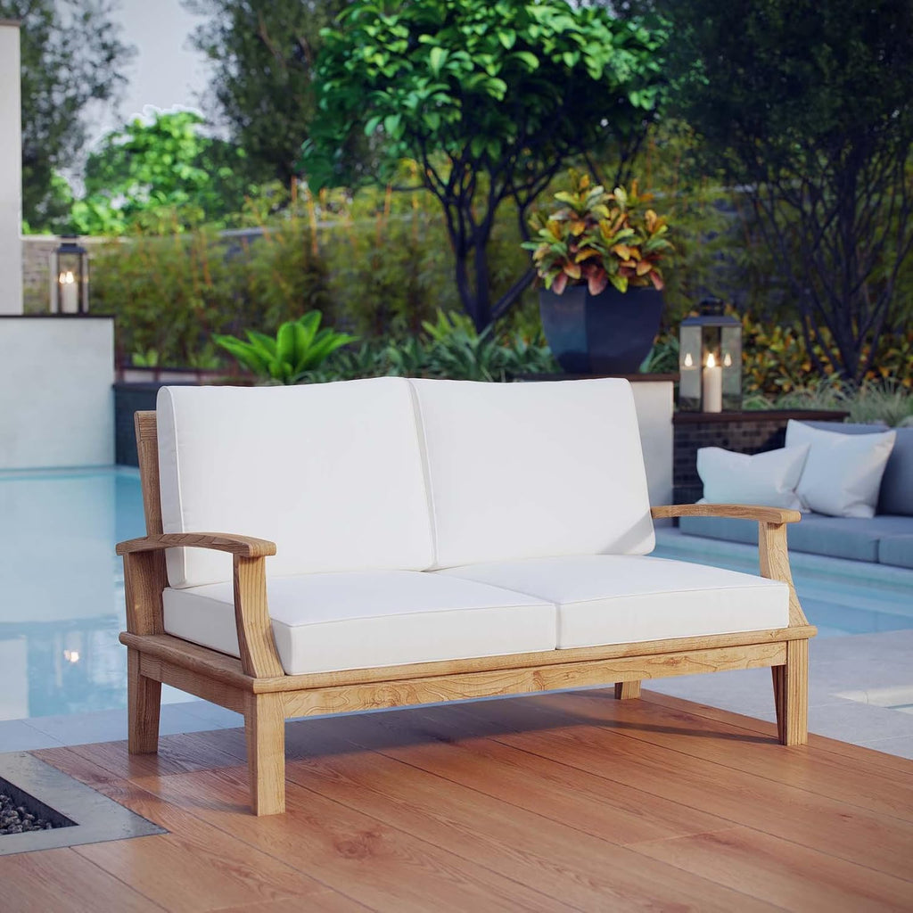 EEI-1144-NAT-WHI-SETMarina Premium Grade A Teak Wood Outdoor Patio Loveseat Natural White