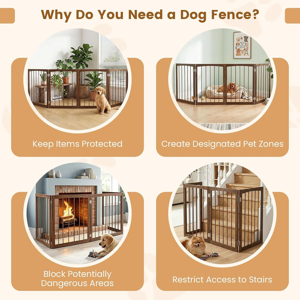 4-Panel Wooden Pet Gate, Free Standing 30-inch Foldable Dog Gate