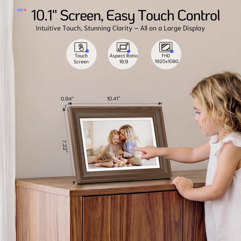 10.1" Digital Picture Frame, Dual-Band Wi‐Fi, 64GB, Walnut