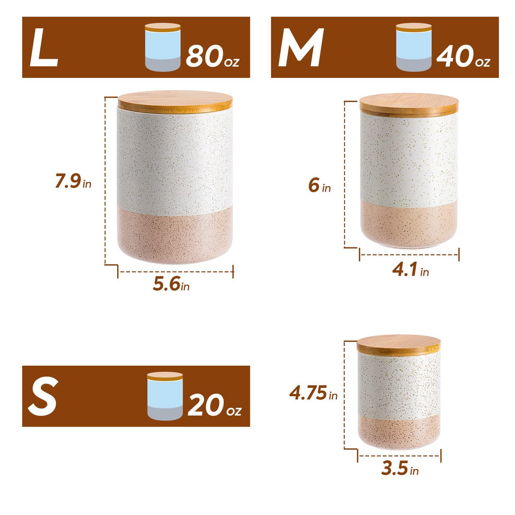 Canister Set of 3, Large Ceramic Food Storage Containers with Lids