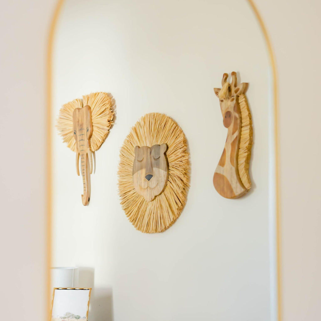 Handmade Wooden Safari Wall Decor, Wood Animal Wall Art and Gender Neutral Safari Room Decor, Giraffe, 21" x 8"