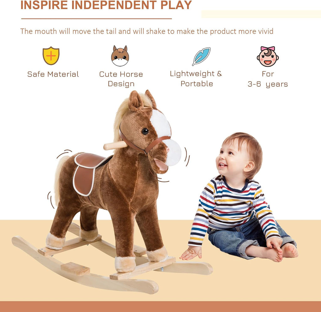 Kids Plush Toy Rocking Horse Ride on with Realistic Sounds - Brown