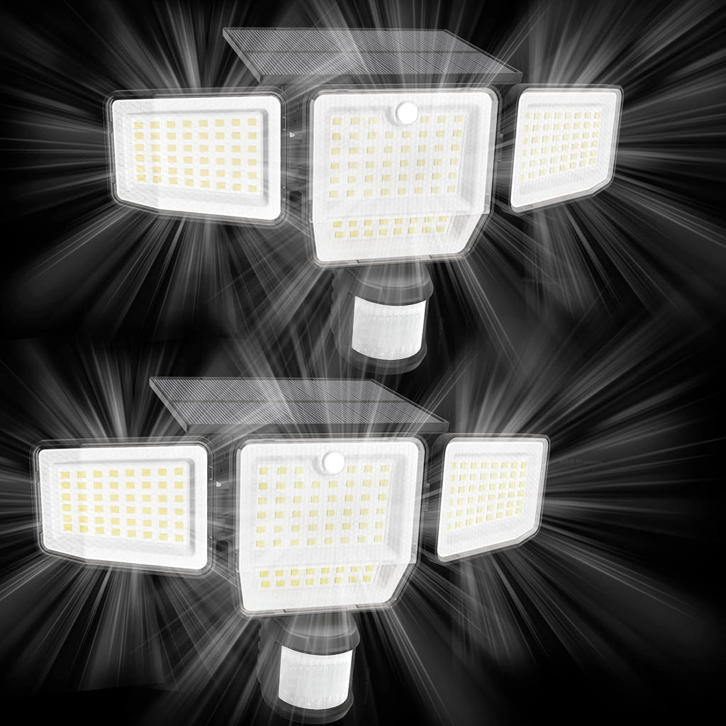 6000LM Solar Lights Outdoor, 4 Heads Motion Sensor Outdoor Lights, Solar Flood Lights for Yard House Outside Garage