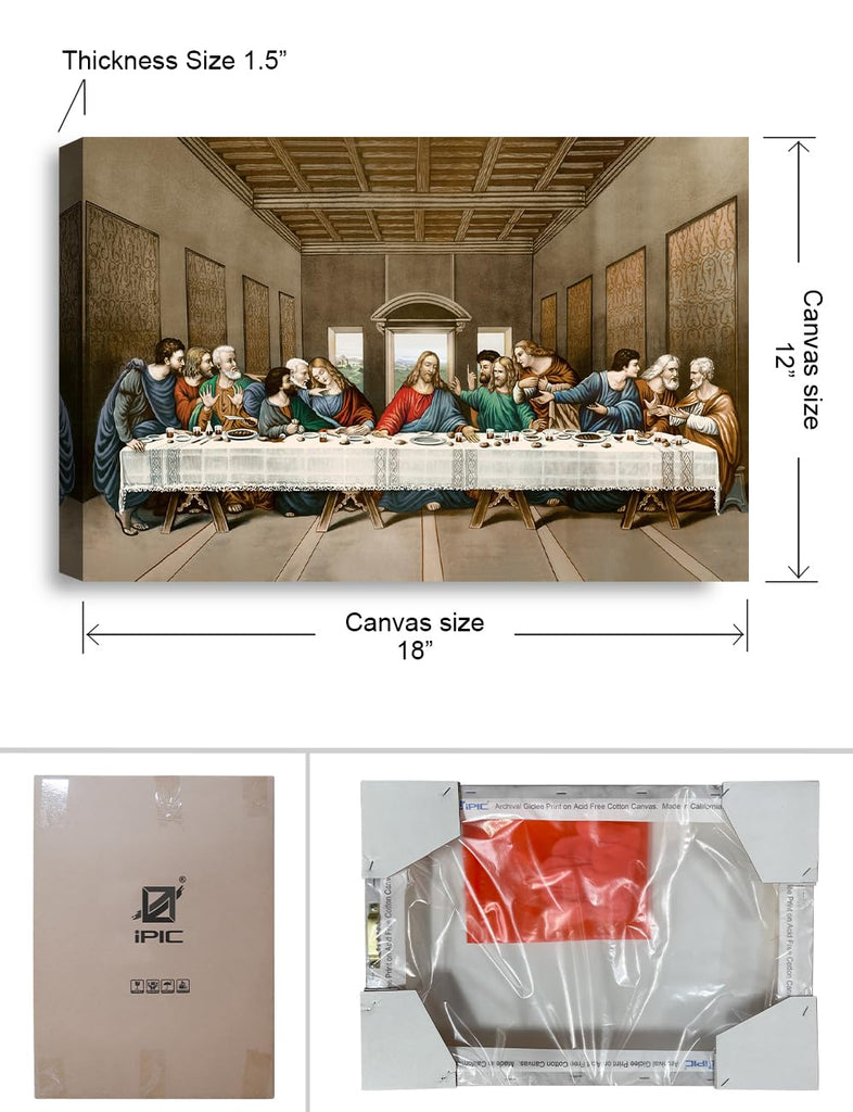 Last Supper Canvas Wall Art, Leonardo da Vinci, 18x12 in