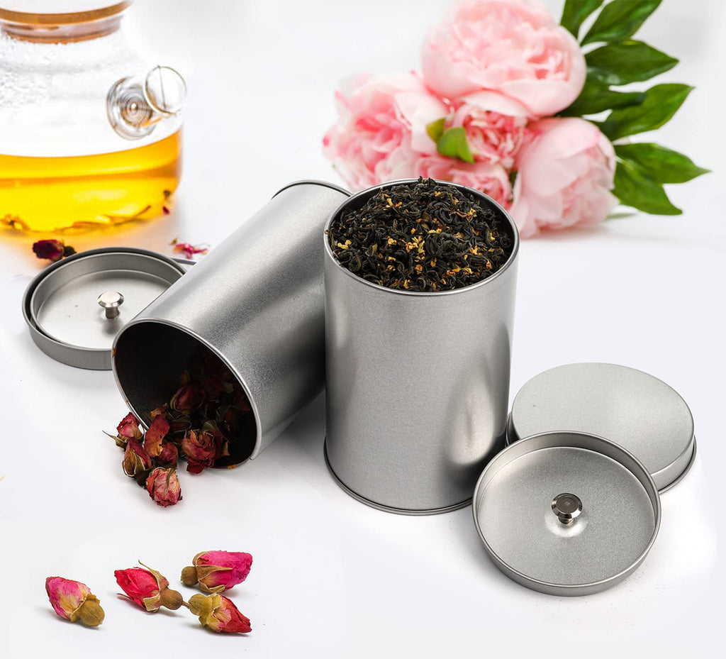 6 Pack Tea Tin Canister with Airtight Double Lids, 12 Fluid Oz Tin Can Box and Small Round Kitchen Canisters for