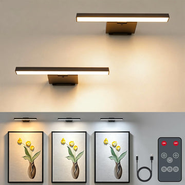 2 Pack Picture Lights for Wall, 6000mAh Battery Operated Wall Sconce with Remote, LED Lights for Pictures on Wall