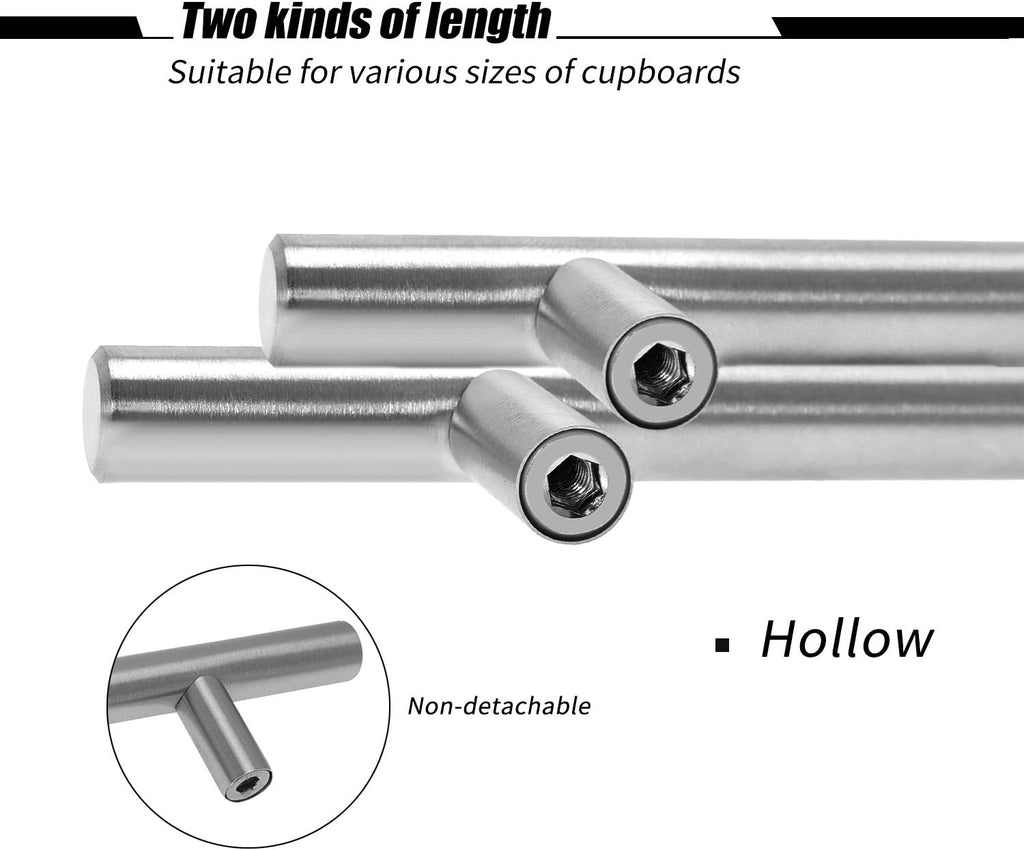 Cabinet Handles - Pack of 30 Stainless Steel Brushed Satin Nickel Finish Hollow Tube T Bar Drawer Pulls Furniture