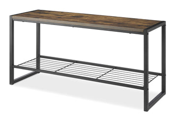 Entryway Bench, 35.5 Inch Modern Industrial Shoe Bench with Storage Shelf, Wood and Metal Shoe Rack Bench Seat