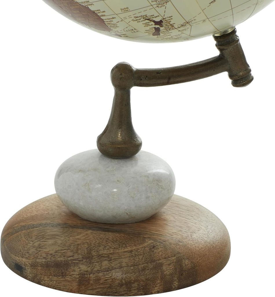Contemporary Mango Wood Globe Globe, 8" x 8" x 14", Cream