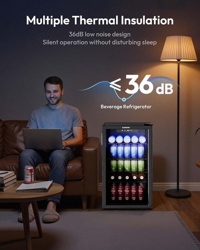 Mini Fridge 130 Can Beverage Refrigerator Cooler Glass Door for Soda Wine Beer, 