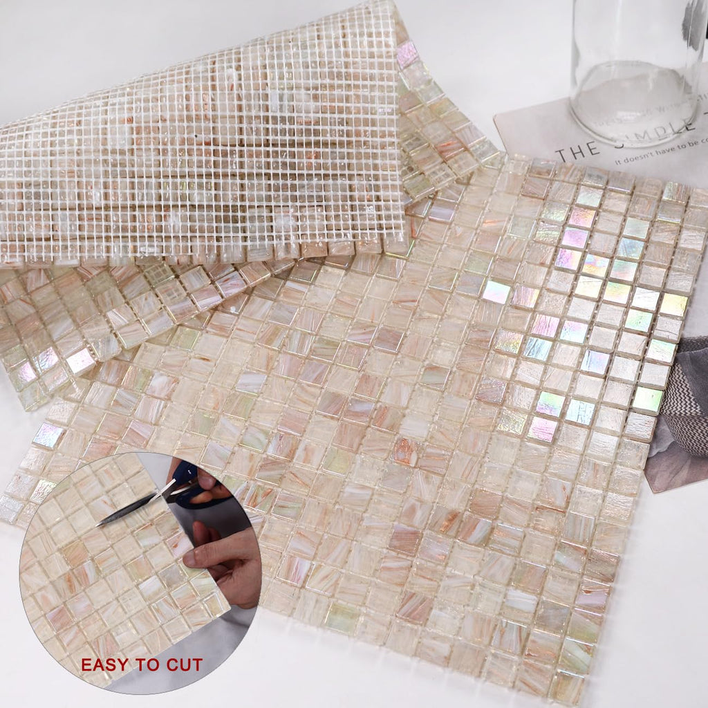 5.75 Sq.Ft Iridescent Pink Glass Mosaic Tile, Backsplash