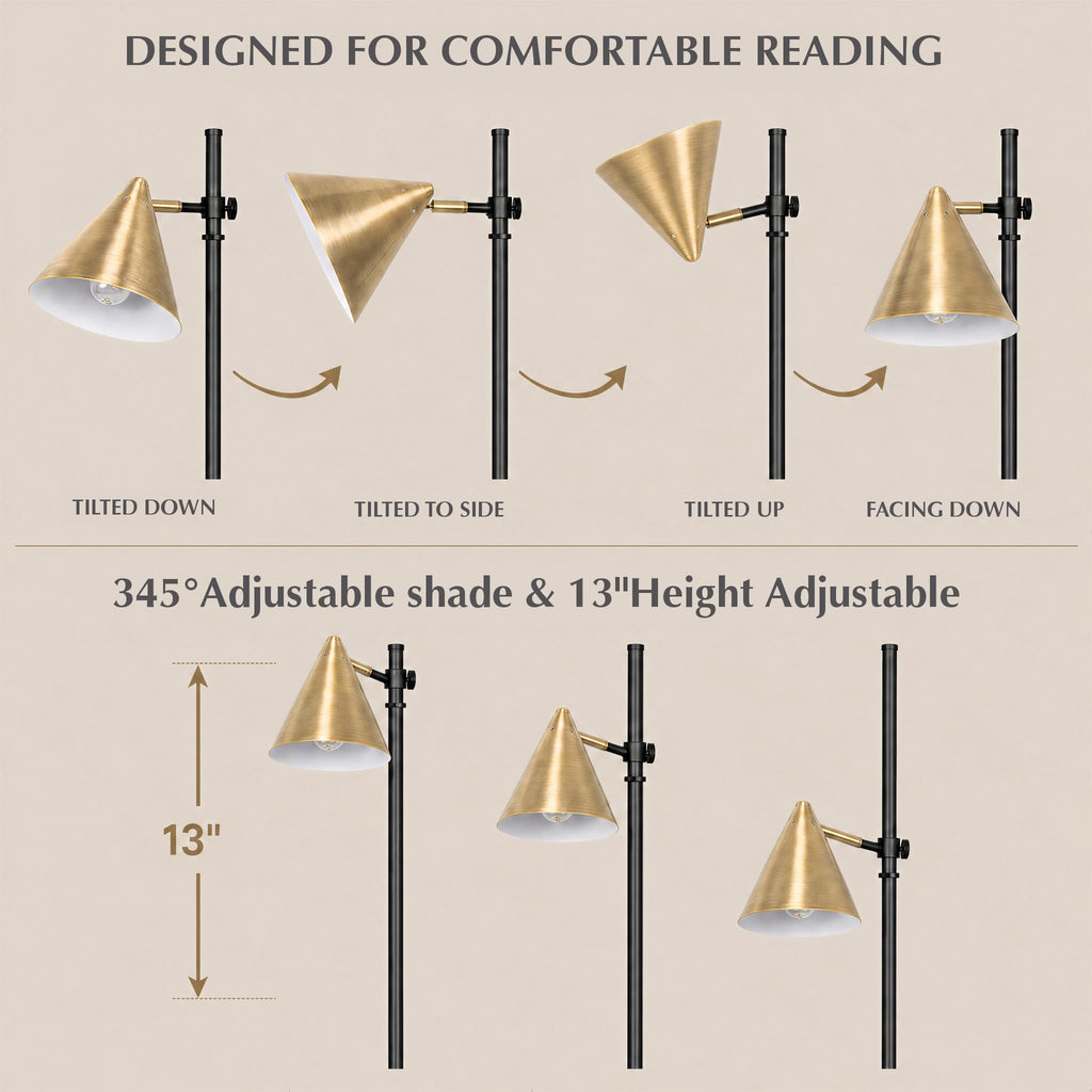 Noah 59" Brass Reading Floor Lamp, Adjustable Over Chair Lamp