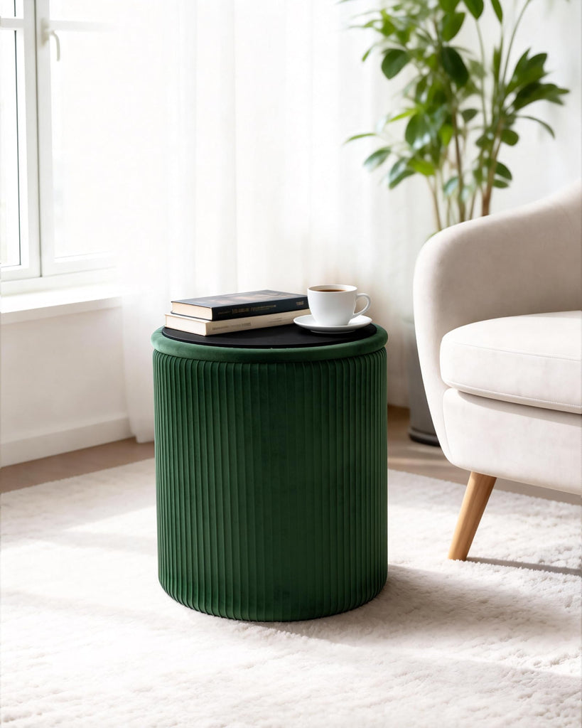 Round Ottoman with Storage, Velvet Foot Rest Stool