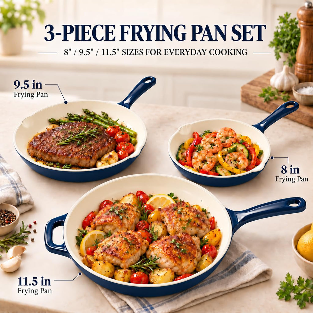 Nonstick Enameled Cast Iron Cookware, 3-Enameled Cast Iron Skillet