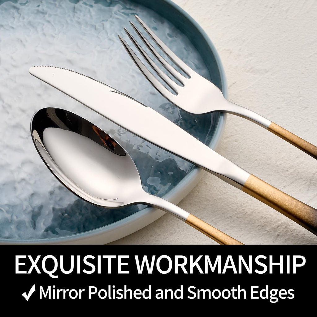 20-Pieces Black gold Silverware Sets for 4, Black gold Handle Stainless Steel Cutlery Set, Include Forks Spoons and