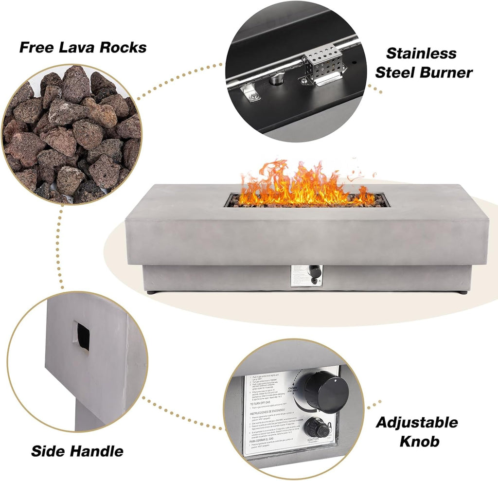 60-inch Fire Pit Table w/Tank Cover, 2-Piece Outdoor Propane/Natural Gas Firepit for Outside Patio