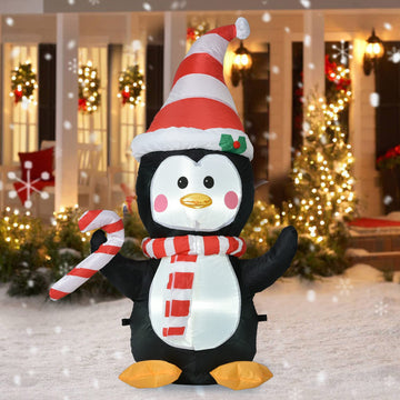 Lighted Inflatable Penguin Christmas Outdoor Decoration Clearance - 4ft Blow Up Penguin with Built-in LED Lights for