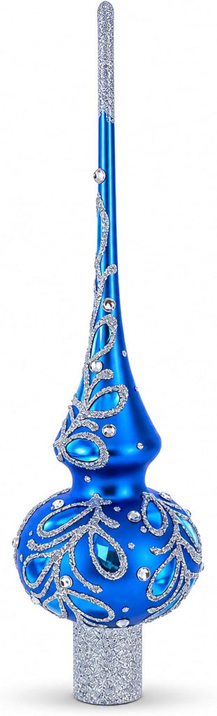 Blue Paisley Mouth Glass Christmas Tree Topper 11 Inches