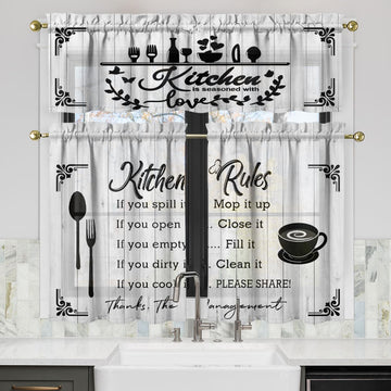 Kitchen Rules Curtains Valances and Tiers Set for Windows, Cafe Bathroom Window Curtain Valance 3 Piece Sets, Kitchen