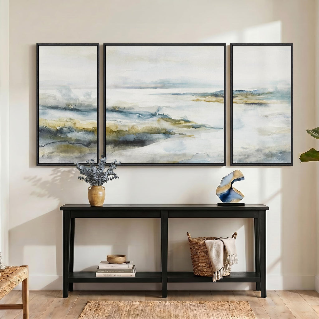 Extra Large Framed Blue Gray Abstract Landscape Wall Art