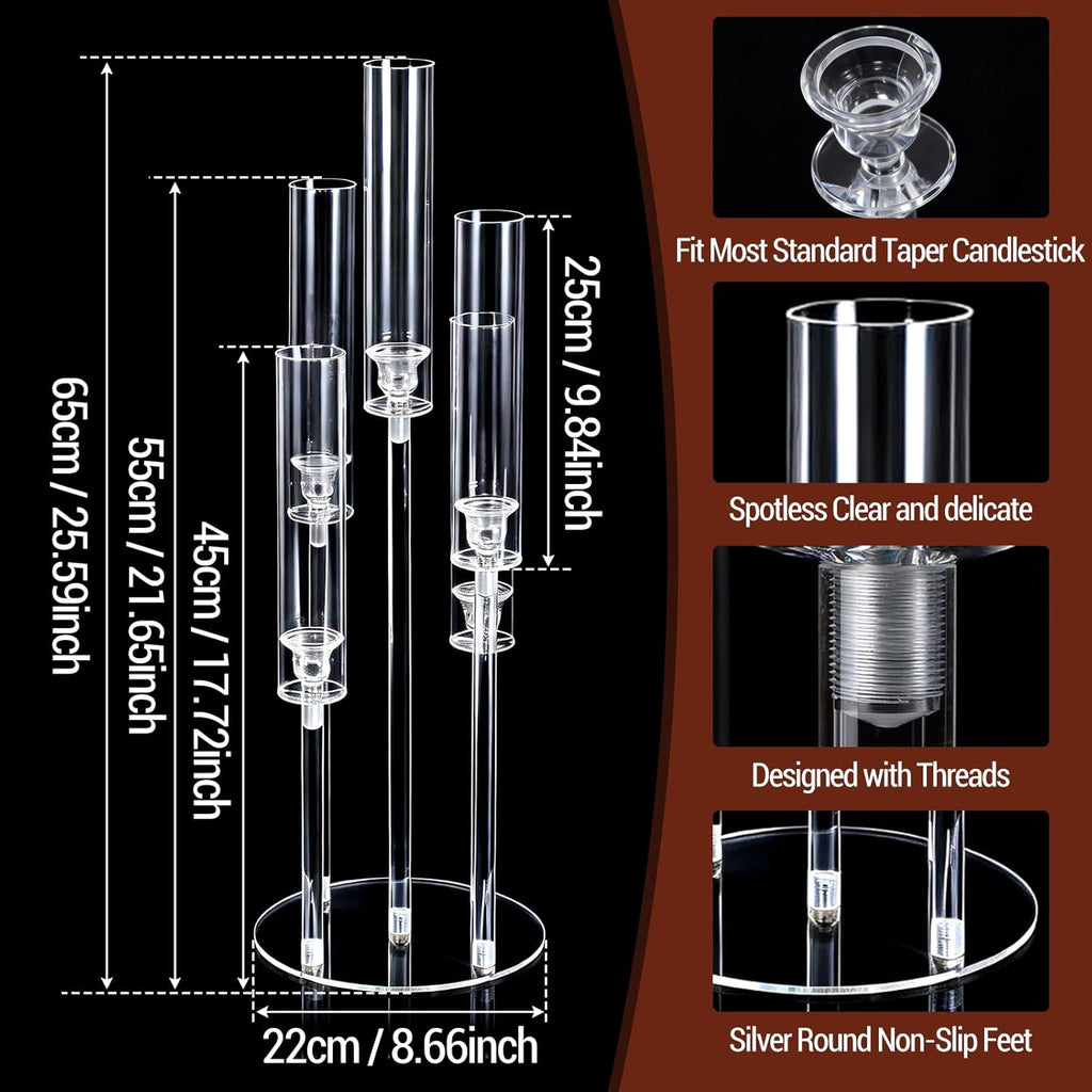 5Pcs Acrylic Candelabra 5 Arms Clear Candle Holder, Elegant Candlestick Holders for Table Centerpieces, Dining Room