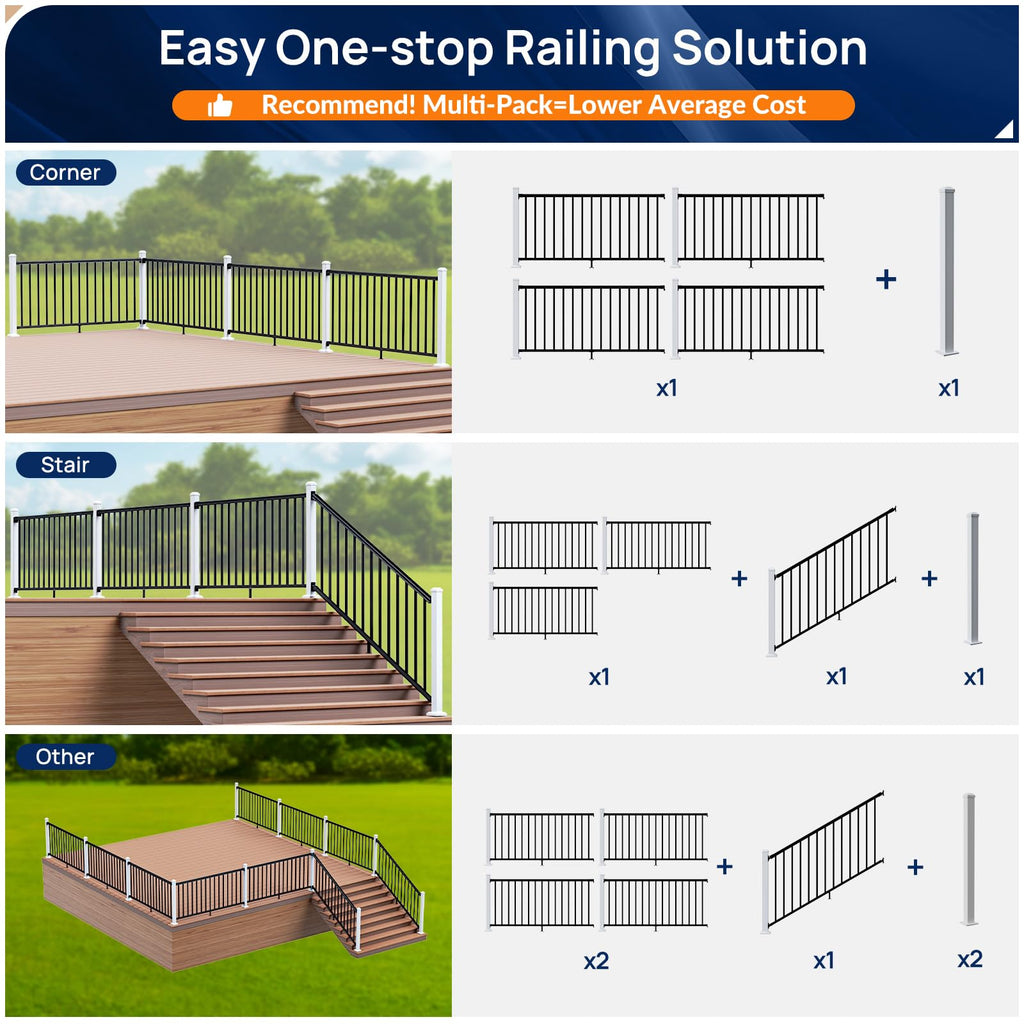 2.56in x 2.56in x 42.5in Aluminum Railing Post with Drill Bit, White