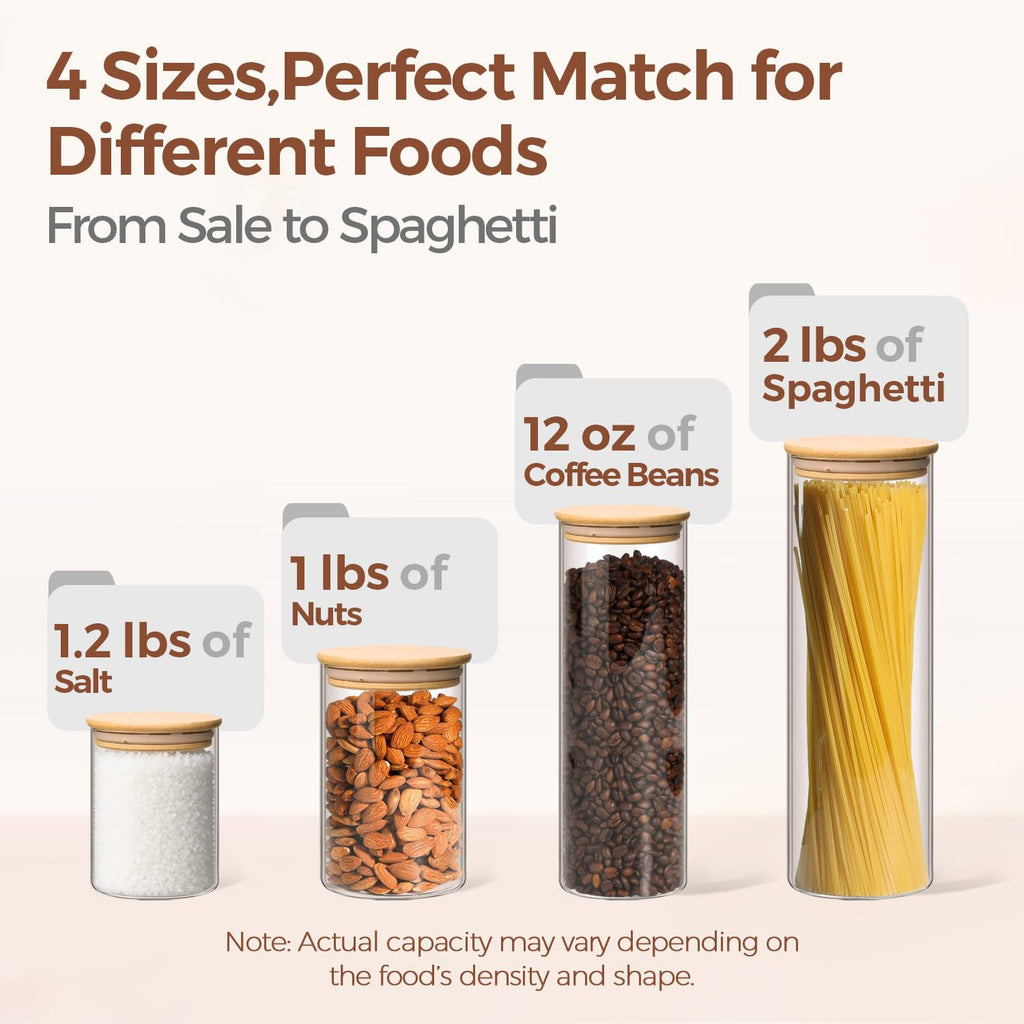 Glass Storage Jars 6 Pack, Pasta Containers, Pantry Organization