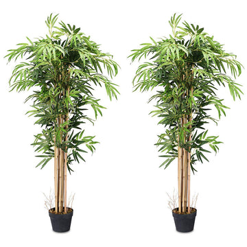 5ft Artificial Bamboo Tree Set of 2, Fake Greenery Plants in Pots for Indoor and Outdoor, Beautiful Faux Tree with