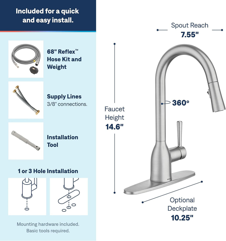 Adler Spot Resist Stainless One-Handle High Arc Pulldown Kitchen Faucet with Power Clean, 87233SRS