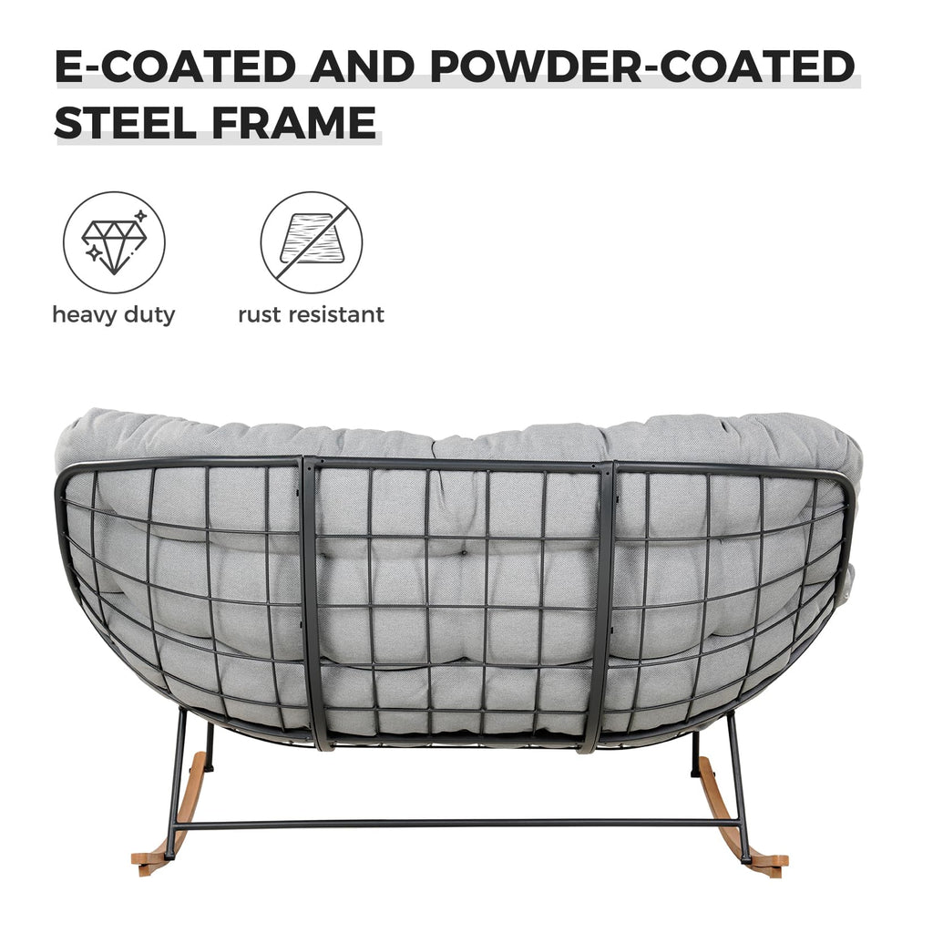 Oversized Papasan Loveseat Rocking Chair Patio Lounge, Grey
