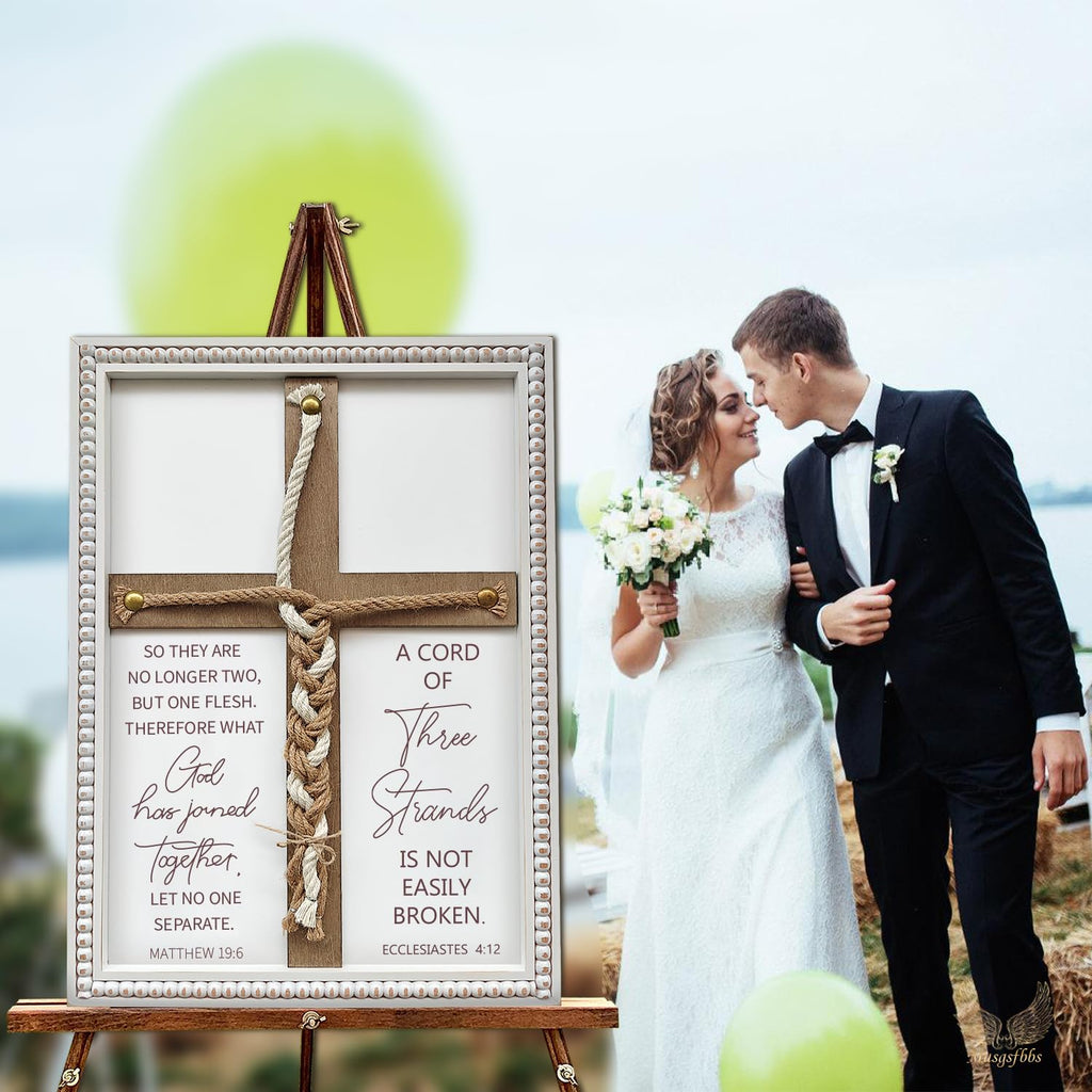 A Cord of Three Strands Wedding Ceremony Sign 16×22 in - Unity Rope Cross Braid for Wedding Unity Ideas with Bible