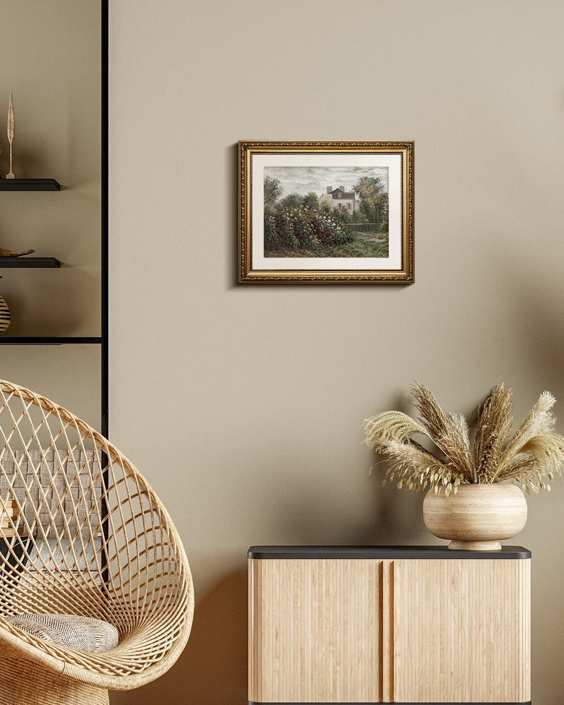Gold Picture Framed Wall Art, Living Room Office Bathroom Vintage Monet Garden Landscape Pictures Wall Decor, Canvas