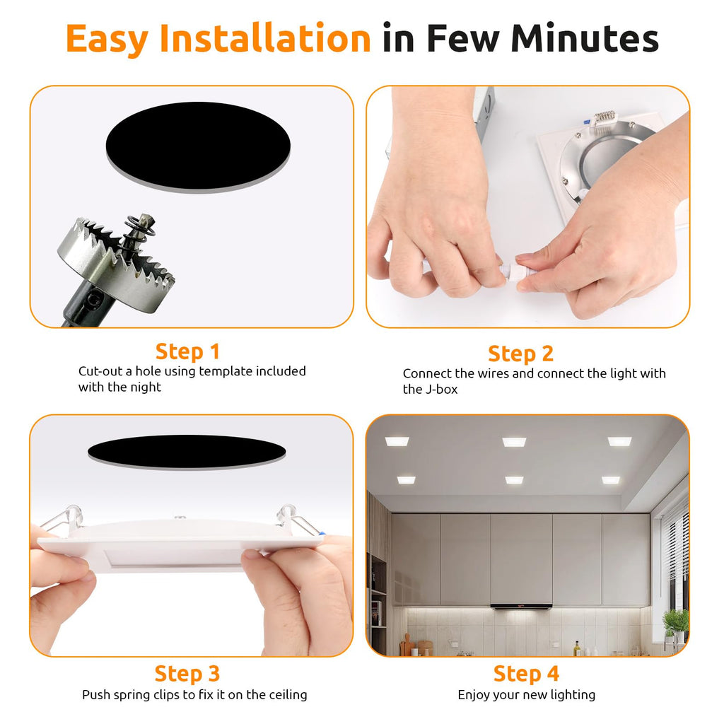 4 Inch Square LED Recessed Lighting 12 Pack, 5CCT, 9W, Dimmable