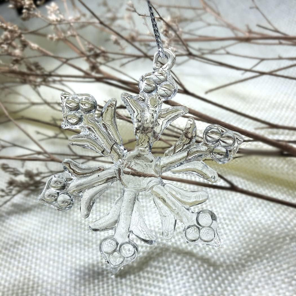 Clear Glass Snowflake Ornament Winter Christmas Tree Hanging Decorations (12 Pieces).
