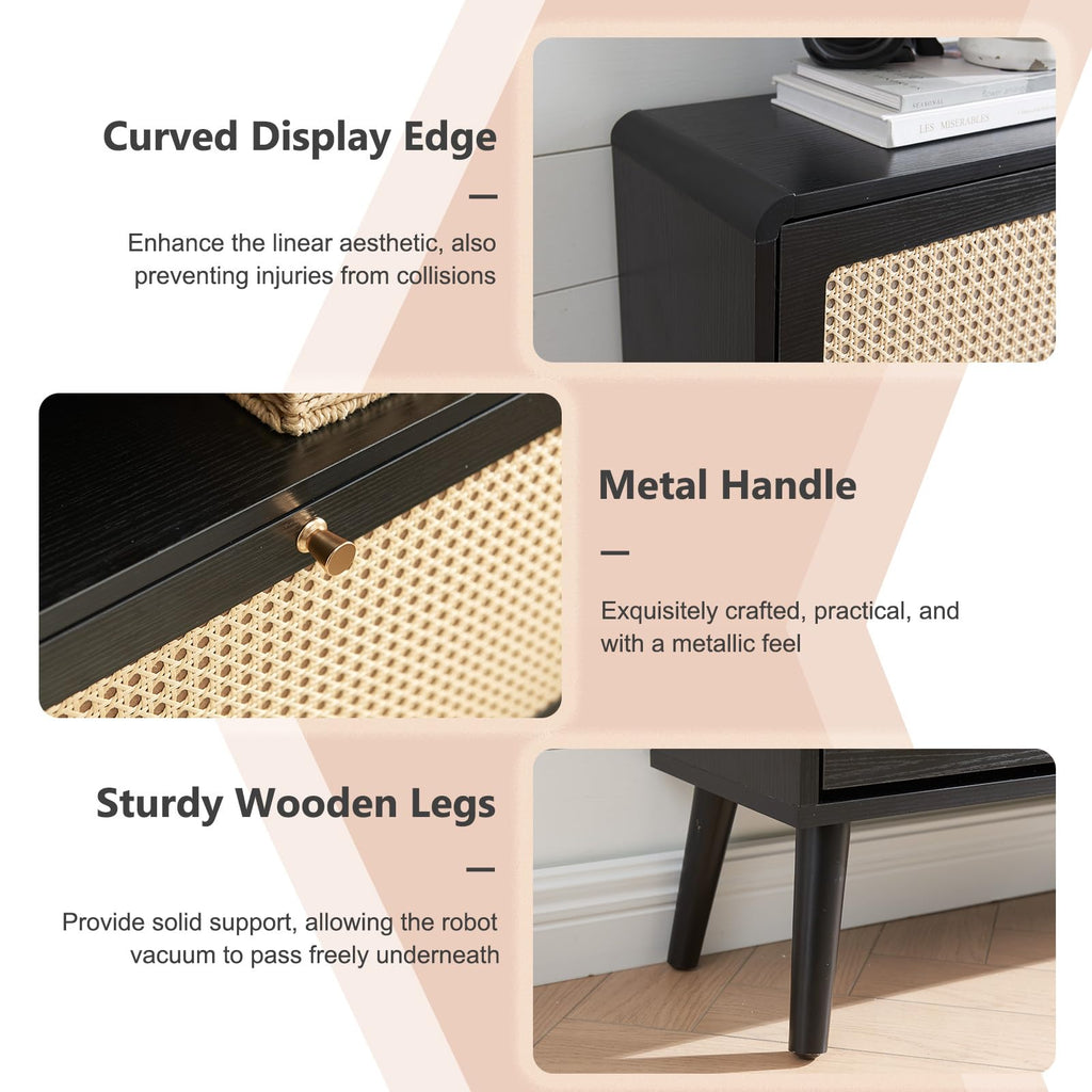 Rattan Shoe Cabinet with 3 Flip Drawers, Black Slim Shoe Storage