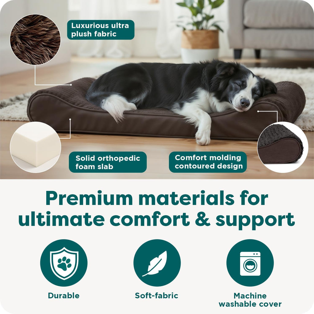 Orthopedic Dog Bed for Dogs w/ Removable Washable Cover, For Dogs Up to 38 lbs - Ultra Plush Faux Fur &