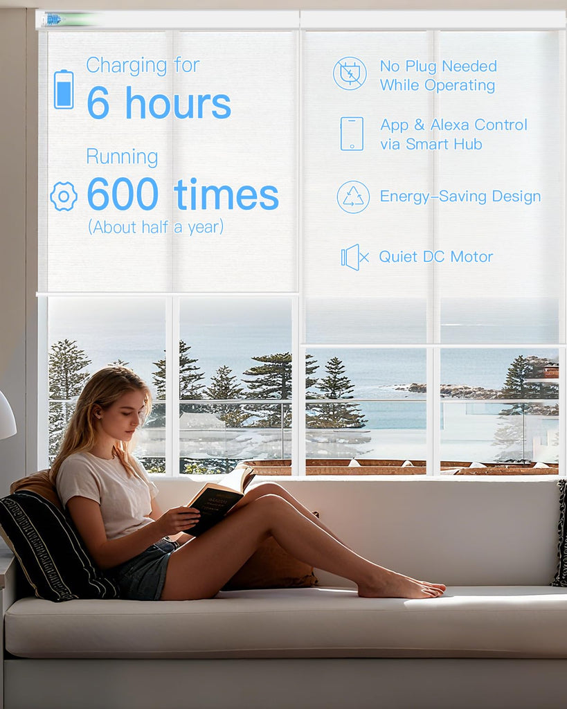 Motorized Sheer Roller Shade, Light Filtering Smart Window Blind