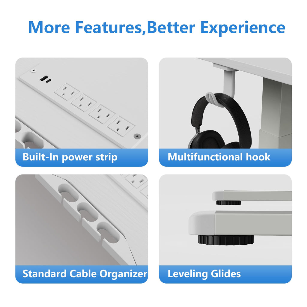 63 x 55 Inch L-Shaped Standing Desk, Electric Corner Workstation White