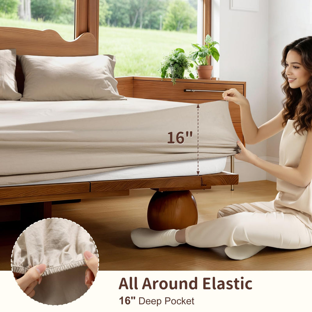 100% French Pure Linen Sheets, Breathable, Soft